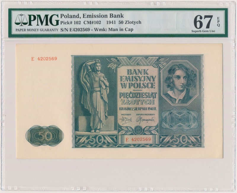 50 złotych 1941 - E Reference: Miłczak 102
Grade: PMG 67 EPQ