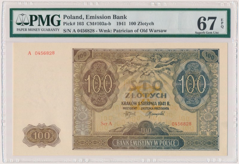 100 złotych 1941 - A Reference: Miłczak 103a
Grade: PMG 67 EPQ MAX