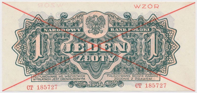 1 złoty 1944 ...owym - WZÓR - CT Reference: Miłczak 105Wa
Grade: UNC