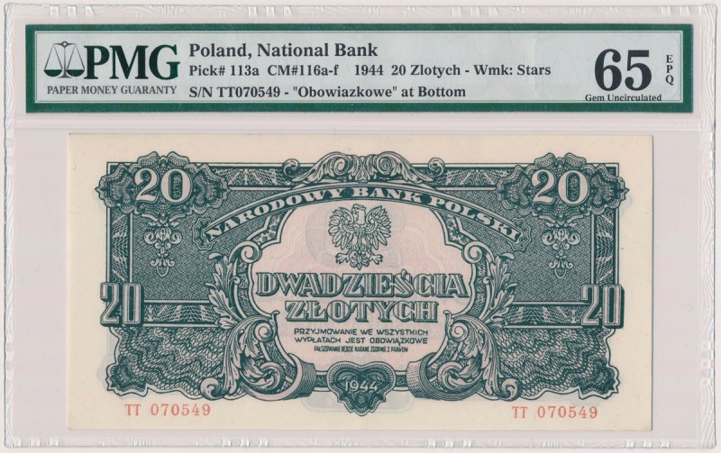 20 złotych 1944 ...owe - TT Reference: Miłczak 116a
Grade: PMG 65 EPQ