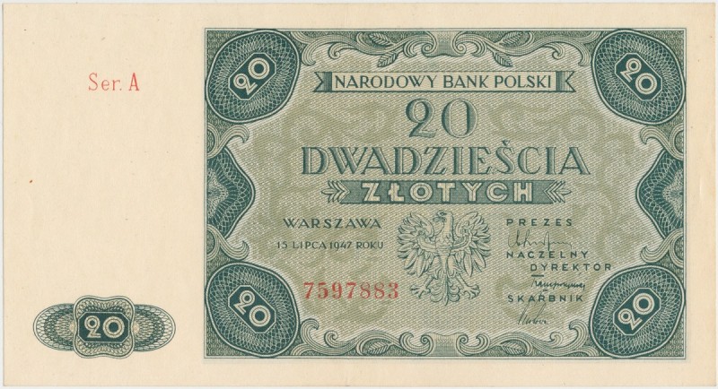 20 złotych 1947 - Ser.A Prezencja idealna, a banknot sam w sobie nieobiegowy, ty...