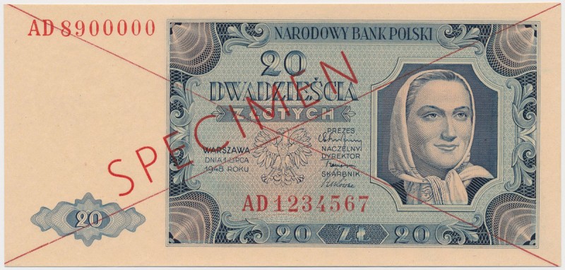 20 złotych 1948 - SPECIMEN - AD Reference: Miłczak 137Wb
Grade: UNC