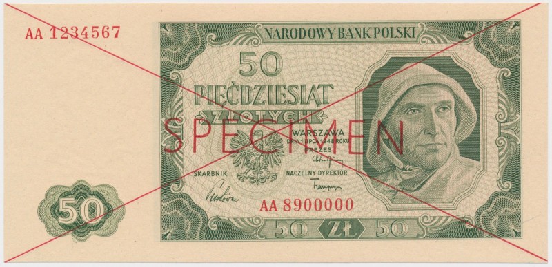 50 złotych 1948 - SPECIMEN - AA Reference: Miłczak 138Wc
Grade: UNC