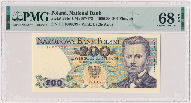 200 złotych 1986 - CU Reference: Miłczak 167
Grade: PMG 68 EPQ