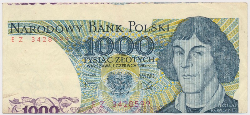 Destrukt 1.000 złotych 1982 - EZ - błąd ciecia - przesunięcie Bardzo efektowny d...