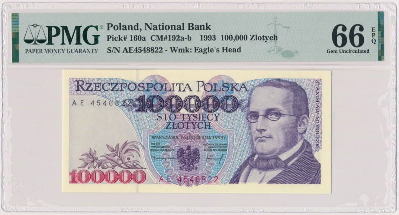 100.000 złotych 1993 - AE Reference: Miłczak 192b
Grade: PMG 66 EPQ