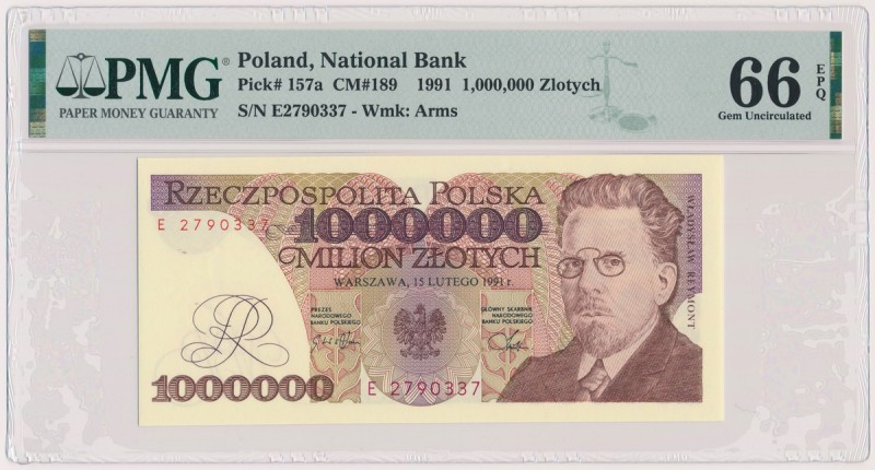 1 mln złotych 1991 - E Reference: Miłczak 189
Grade: PMG 66 EPQ