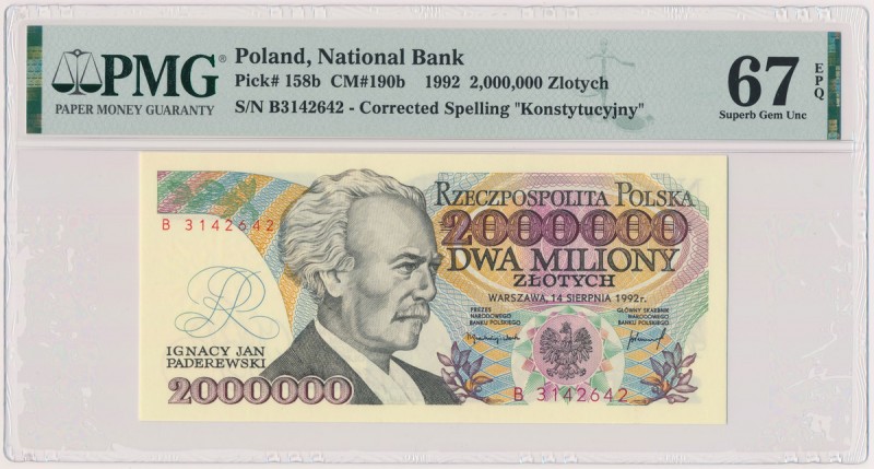 2 mln złotych 1992 - B Reference: Miłczak 190b
Grade: PMG 67 EPQ