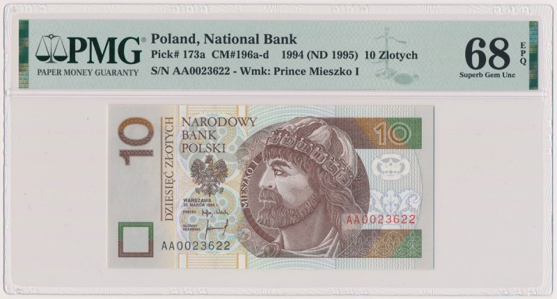 10 złotych 1994 - AA Reference: Miłczak 196a
Grade: PMG 68 EPQ MAX