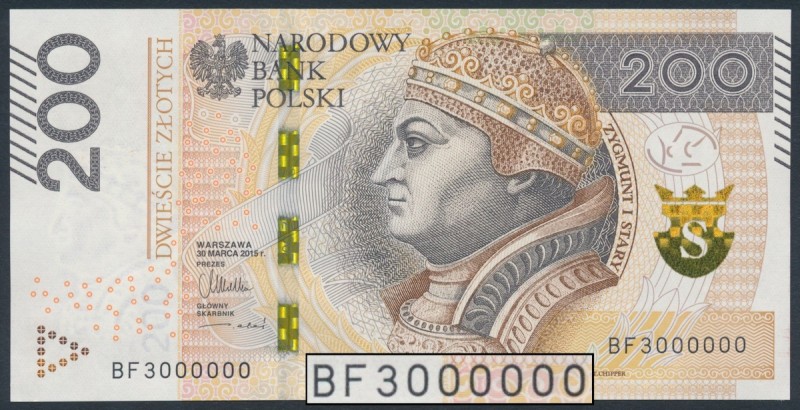 200 złotych 2015 - BF 3000000 
Grade: UNC