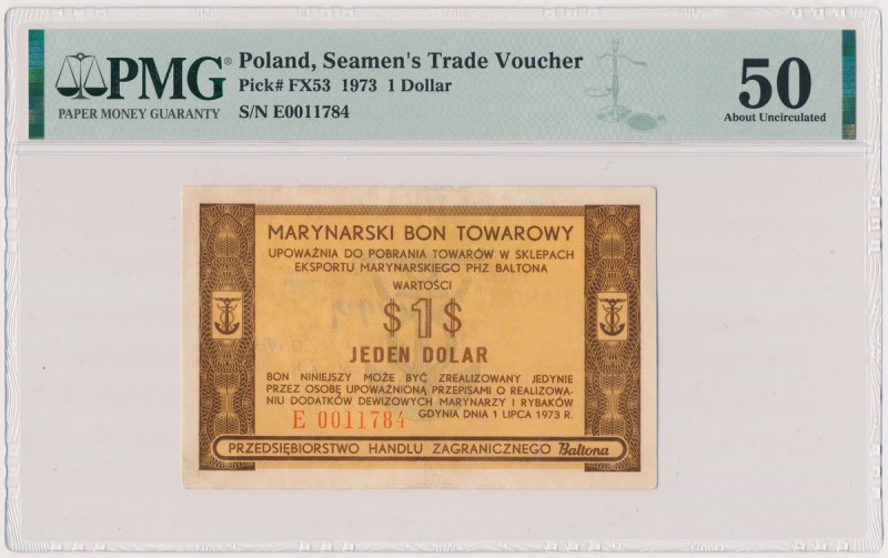 BALTONA 1 dolar 1973 - E Rzadki, wysoki nominał bonu Baltony. Egzemplarz po niew...