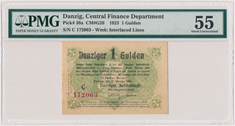 Gdańsk, 1 gulden 1923 - październik Reference: Miłczak G26
Grade: PMG 55 

PO...