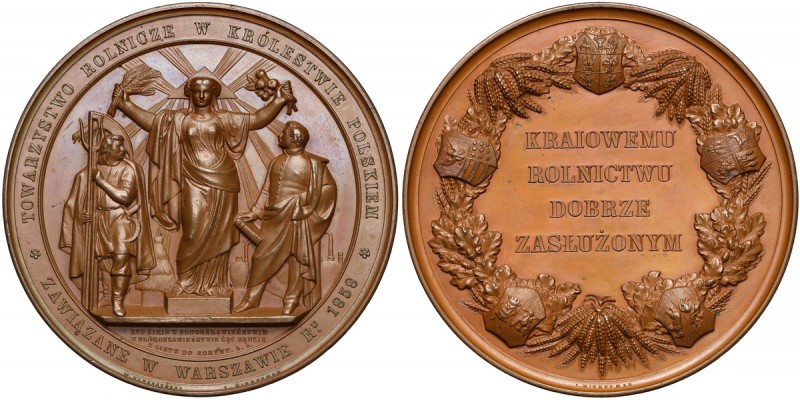 Medal Towarzystw Rolnicze 1858 r., Warszawa - WYŚMIENITY Piękny, menniczy medal!...