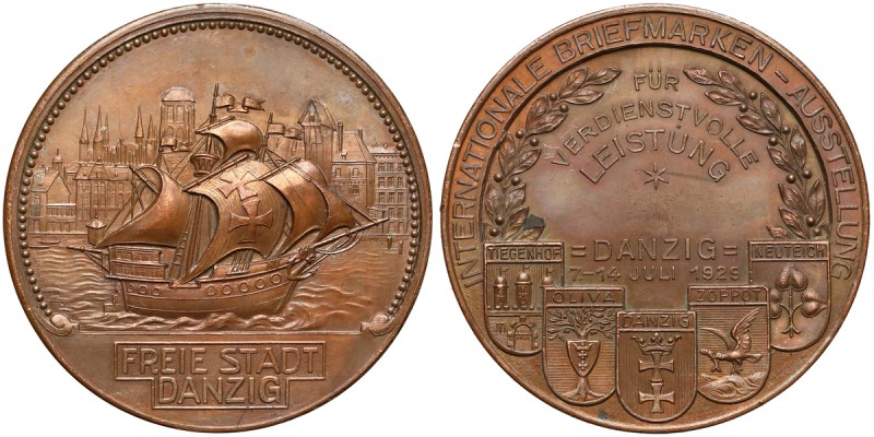 Gdańsk, Medal Międzynarodowa Wystawa Filatelistyczna 1929 r. Rzadki medal z czas...