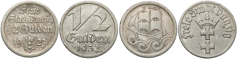 Gdańsk, 1/2 guldena 1923 i 1932 (2 szt) Reference: Parchimowicz 59.a, 60
Grade:...