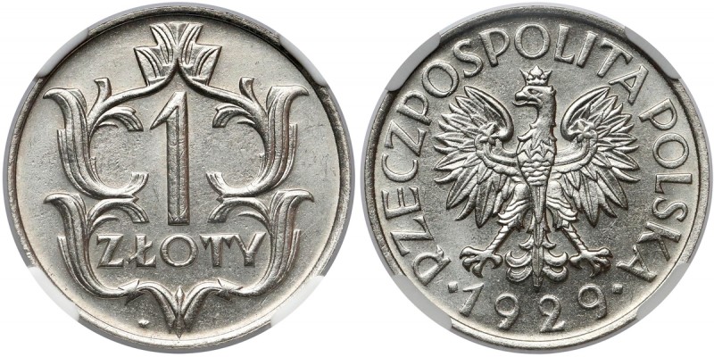 1 złoty 1929 - PIĘKNE Menniczy egzemplarz złotówki 1929. Najwyższa nota w NGC. ...