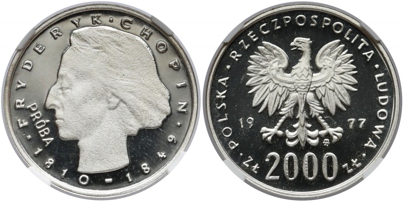 Próba SREBRO 2.000 złotych 1977 Chopin - rzadkość Bardzo rzadka technologiczna p...