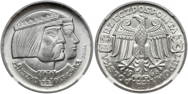 Próba SREBRO 100 złotych 1966 Mieszko... głowy Reference: Parchimowicz P.350.a
...