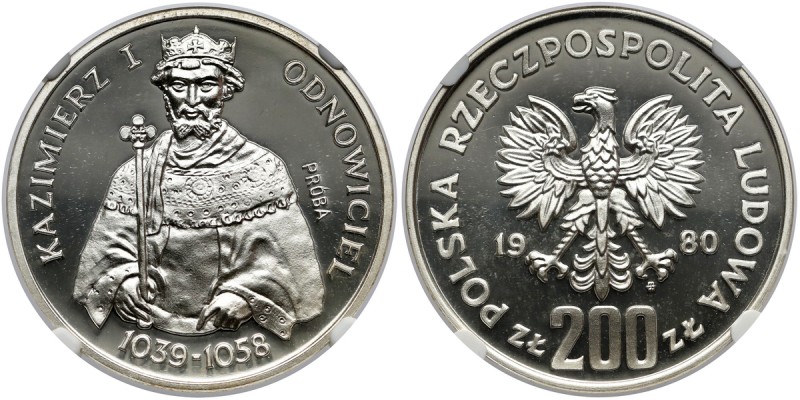 Próba SREBRO 200 złotych 1980 Kazimierz I Odnowiciel Reference: Parchimowicz P.4...