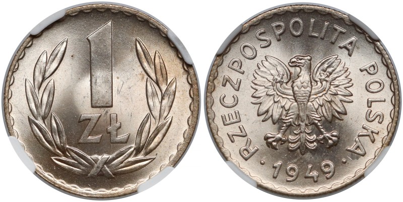 1 złoty 1949 CuNi - okazowa Okazowa sztuka, z menniczym lustrem. Bardzo dobrze w...