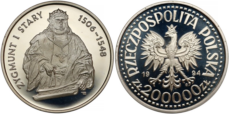 200.000 złotych 1994 Zygmunt I Stary - półpostać Reference: Parchimowicz 661
Gr...