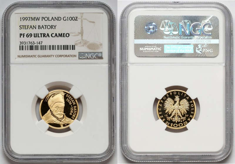 100 złotych 1997 Stefan Batory Nakład 2.000 sztuk. Złoto .900, średnica 21 mm, w...