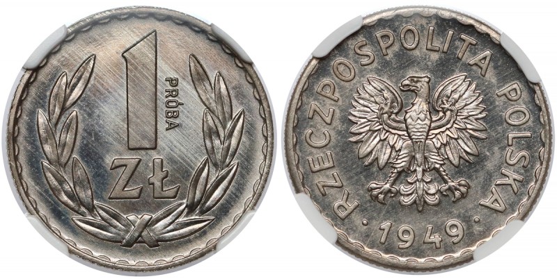 Próba NIKIEL 1 złoty 1949 Nakład 500 sztuk (NBP), 540 sztuk (MW). Reference: Par...