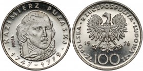 Próba NIKIEL 100 złotych 1976 Pułaski (na wprost)