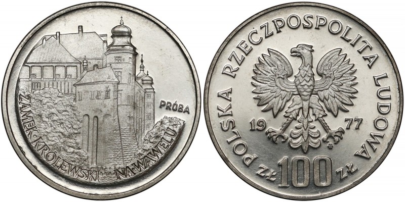 Próba NIKIEL 100 złotych 1977 Zamek na Wawelu - od boku Nakład 500 sztuk (NBP), ...