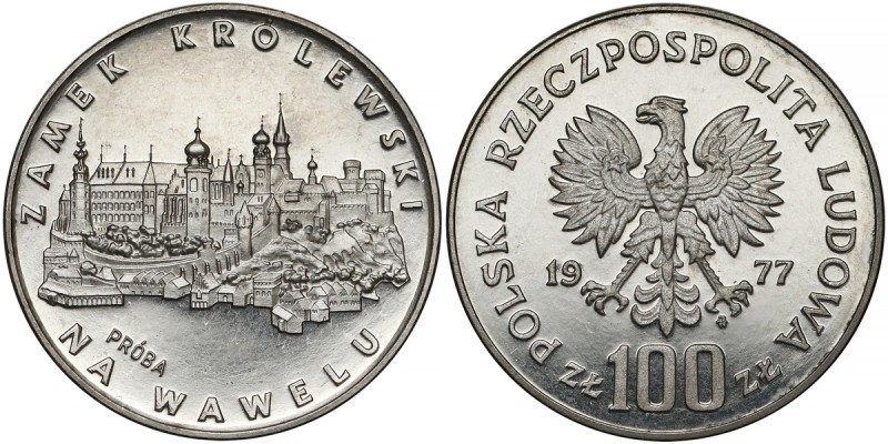 Próba NIKIEL 100 złotych 1977 Zamek na Wawelu - od frontu Nakład 500 sztuk (NBP)...