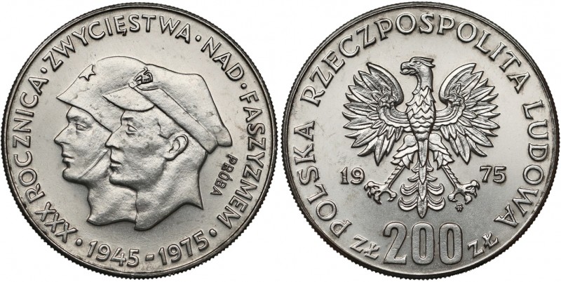 Próba NIKIEL 200 złotych 1975 Zwycięstwo nad Faszyzmem Nakład 500 sztuk (NBP), 5...