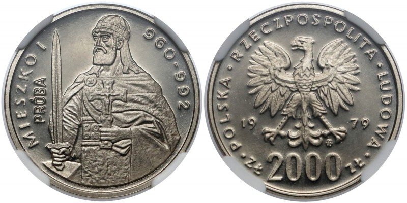 Próba NIKIEL 2.000 złotych 1979 Mieszko I - półpostać Nakład 500 sztuk (NBP), 54...