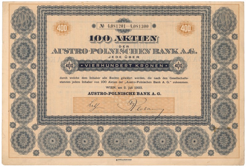 Bank Austro-Polski, 400 koron 1922 Reference: IBAP #1888, Koziorowski - nie notu...