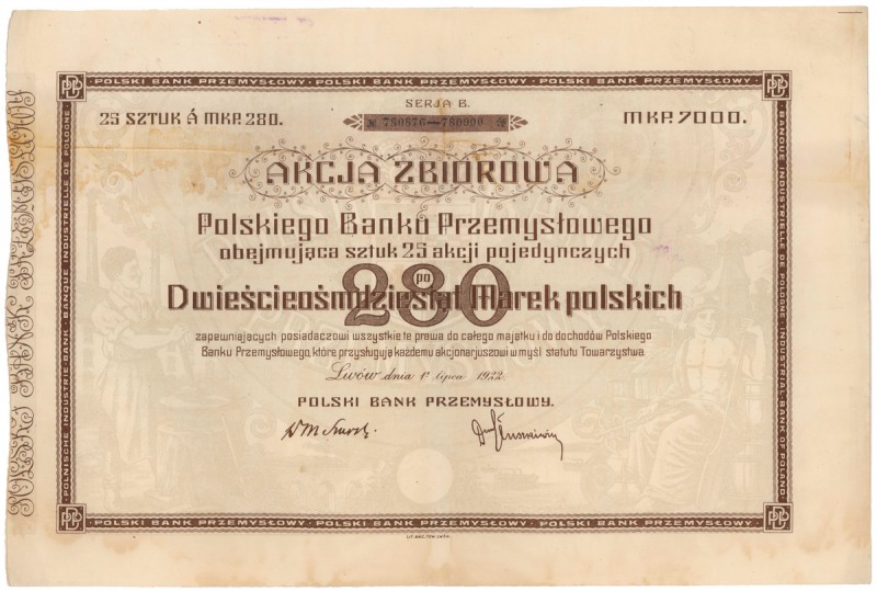 Polski Bank Przemysłowy, 25x 280 mkp 1922 Reference: IBAP #1081, Koziorowski 112...