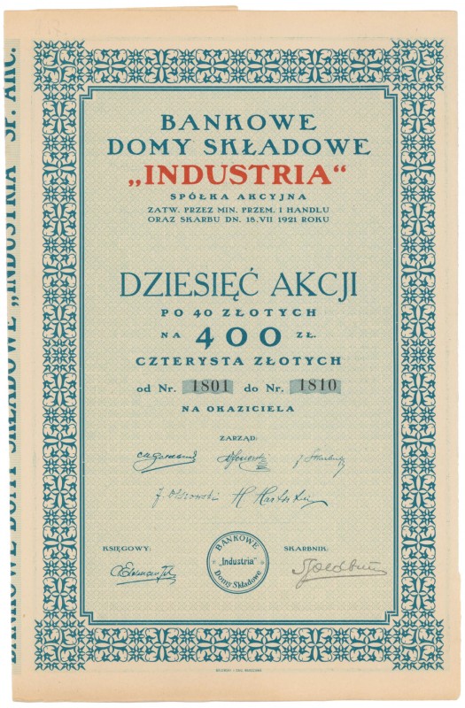 Bankowe Domy Składowe INDUSTRIA, 10x 40 zł 1927 Reference: IBAP #980, Koziorowsk...