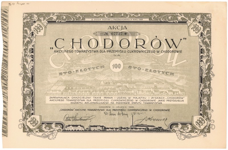 CHODORÓW..., Em.2, 100 zł 1928 Reference: IBAP #513, Koziorowski 471-10, Niegrzy...