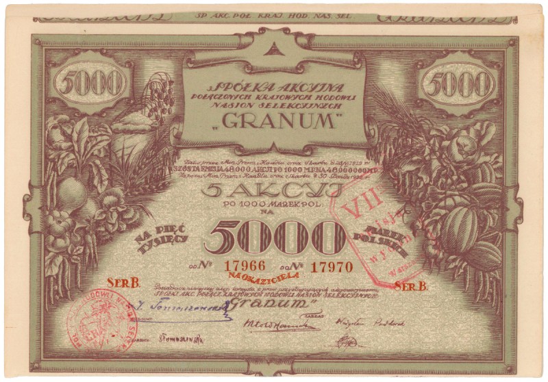 GRANUM..., Em.6, 5x 5.000 mkp - okaziciel Reference: IBAP #2500, Koziorowski 158...