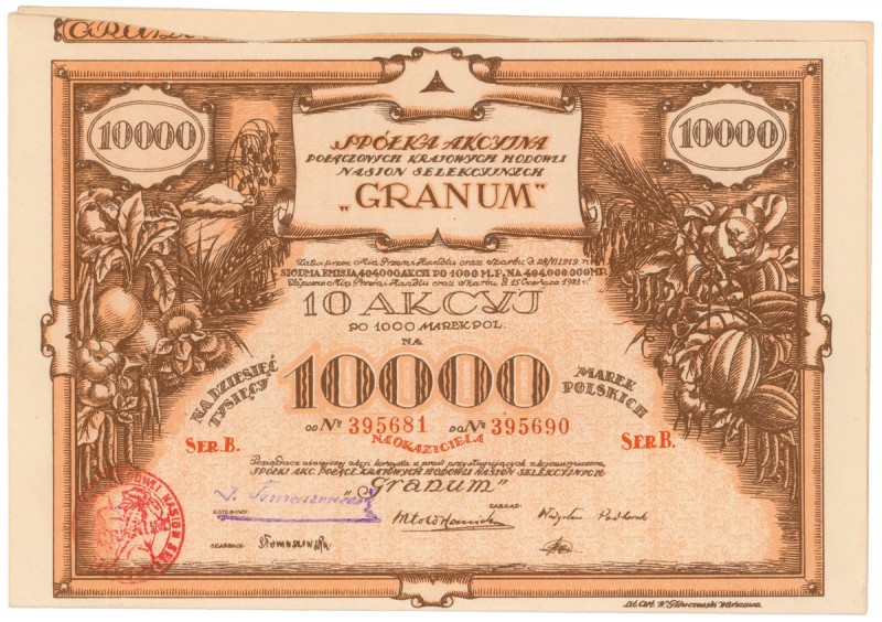 GRANUM..., Em.7, 10x 1.000 mkp Reference: IBAP #2501, Koziorowski 1583-16, Niegr...