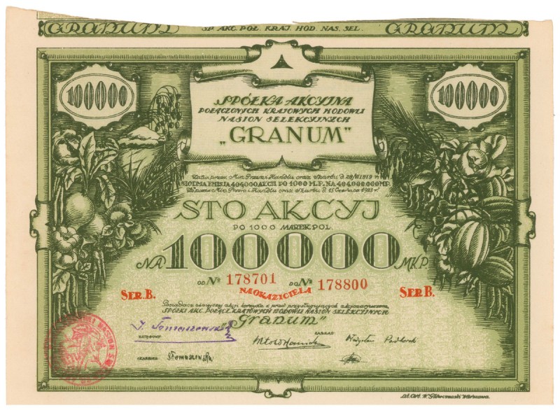 GRANUM..., Em.7, 100x 1.000 mkp Reference: IBAP #118, Koziorowski 1583-18, Niegr...
