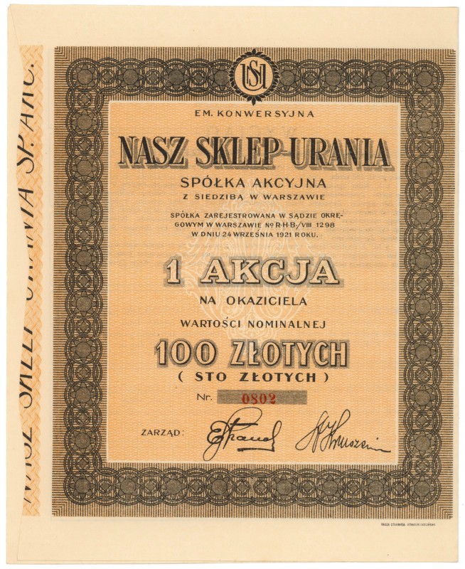 NASZ SKLEP-URANIA, 100 zł Reference: IBAP #1477, Koziorowski 1056-18, Niegrzybow...