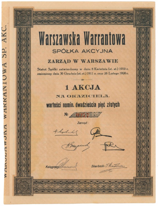 Warszawska Warrantowa Sp. Akc., 25 zł 1928 Reference: IBAP #979, Koziorowski 218...