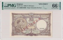 Belgium, 20 Francs (1940-1947) SPECIMEN MAX
