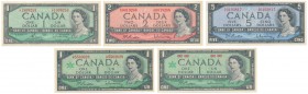 Canada, 1- 5 Dollars 1961-1972 - set of 5 pcs