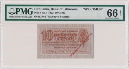 Lithuania, 10 Centu 1922 SPECIMEN MAX
