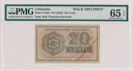 Lithuania, 20 Centu (1922) BACK SPECIMEN MAX