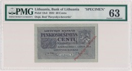 Lithuania, 50 Centu 1922 SPECIMEN MAX