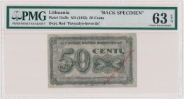 Lithuania, 50 Centu (1922) BACK SPECIMEN