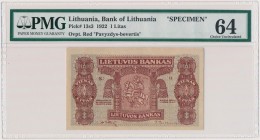 Lithuania, 1 Litas 1922 SPECIMEN MAX