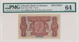 Lithuania, 1 Litas 1922 SPECIMEN - 000054 MAX