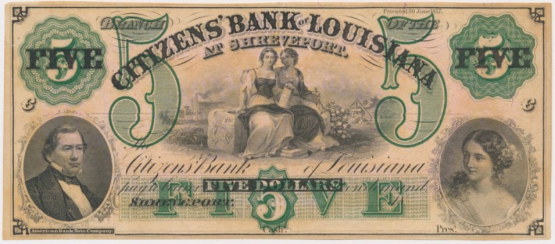 USA, Louisiana 5 Dollars ND Małe naddarcie na lewym marginesie. 
Grade: XF+ 
...